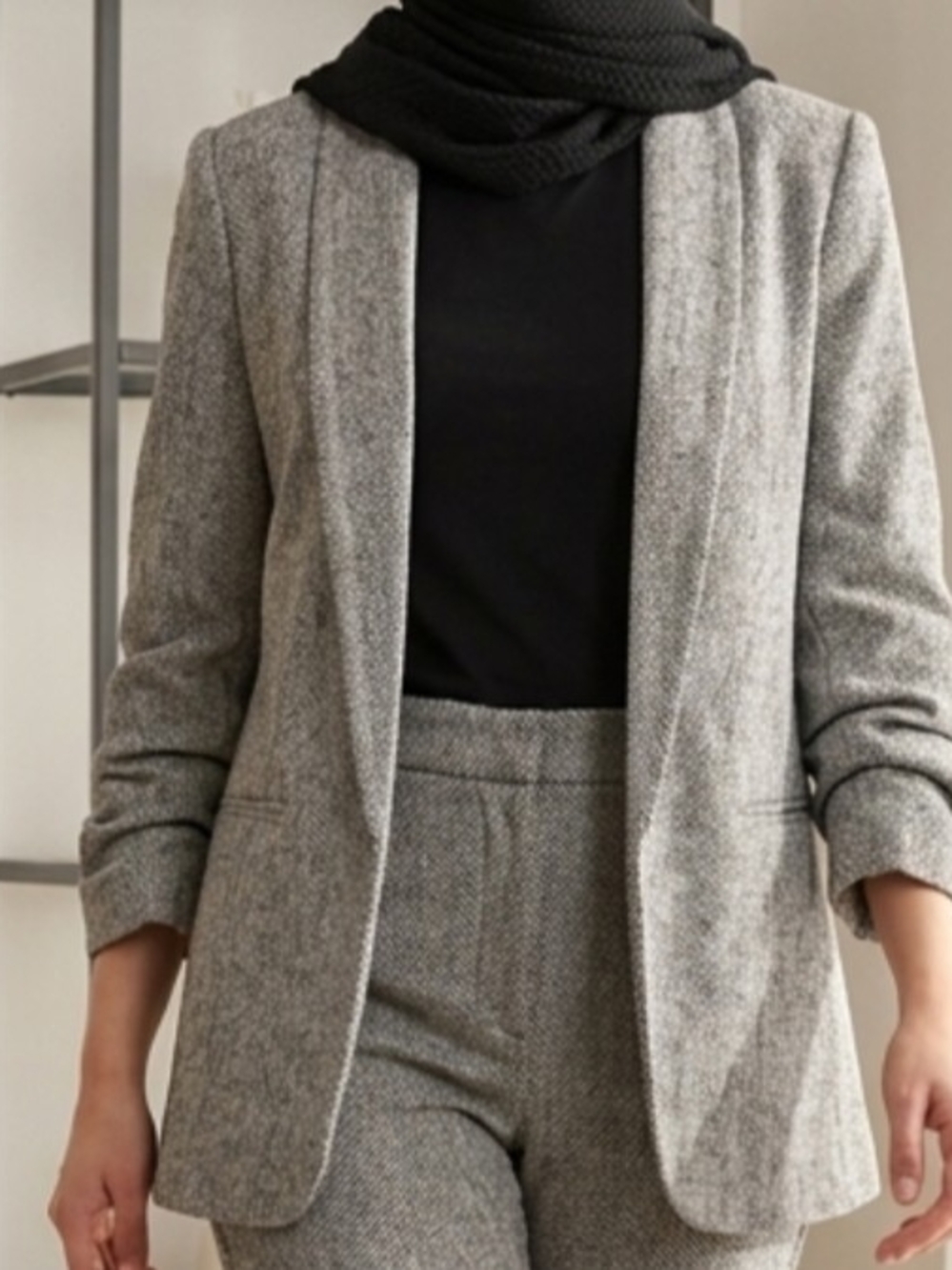 Gray Women's Tailored Blazer Jacket - Classic Professional Style